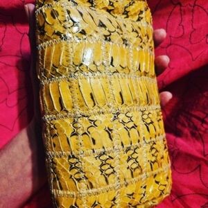 Vintage 1970s Yellow Snakeskin Clutch Bag